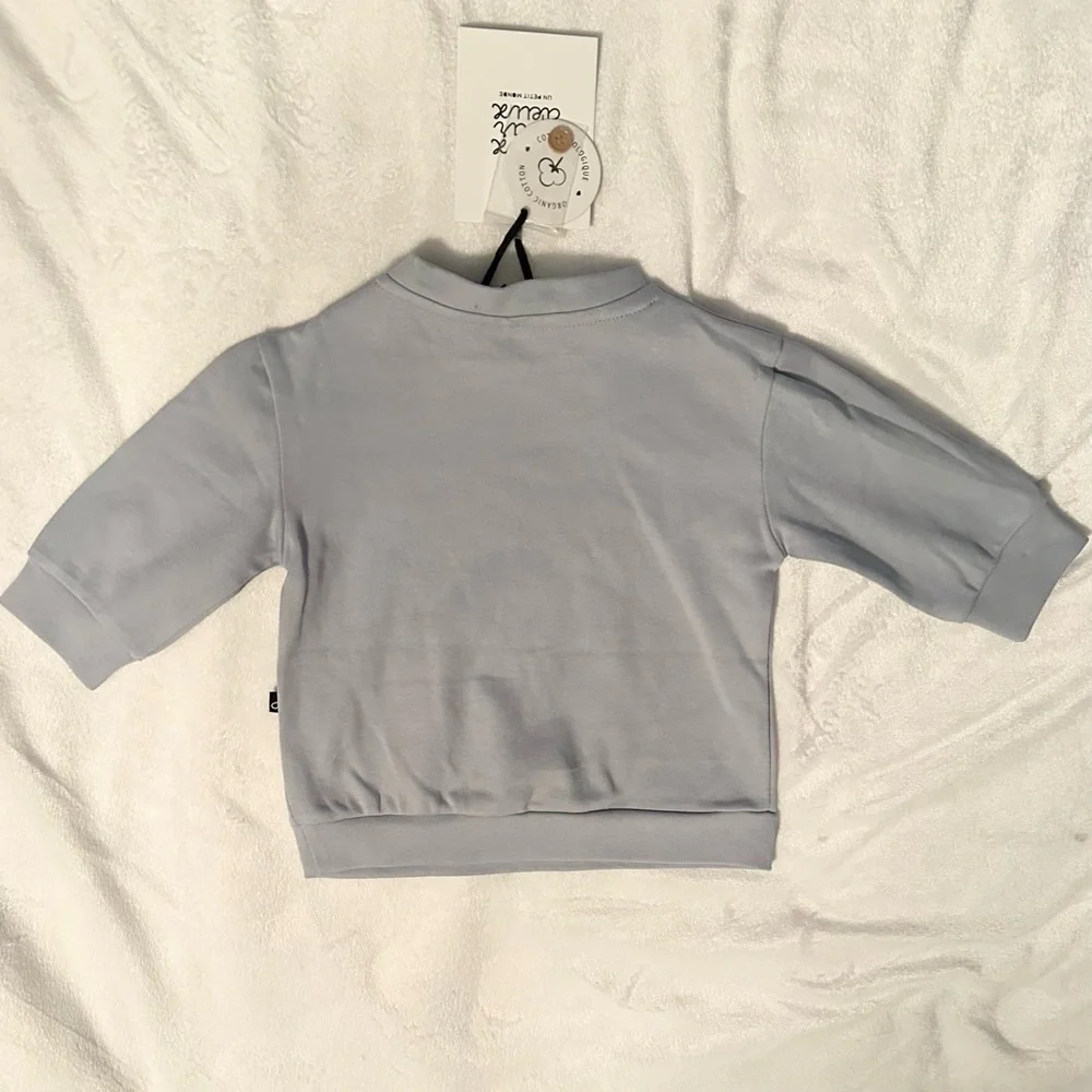 Deux par Deux Baby Boys Blue Organic Cotton Dog Sweatshirt Pullover Top 12M NWT
